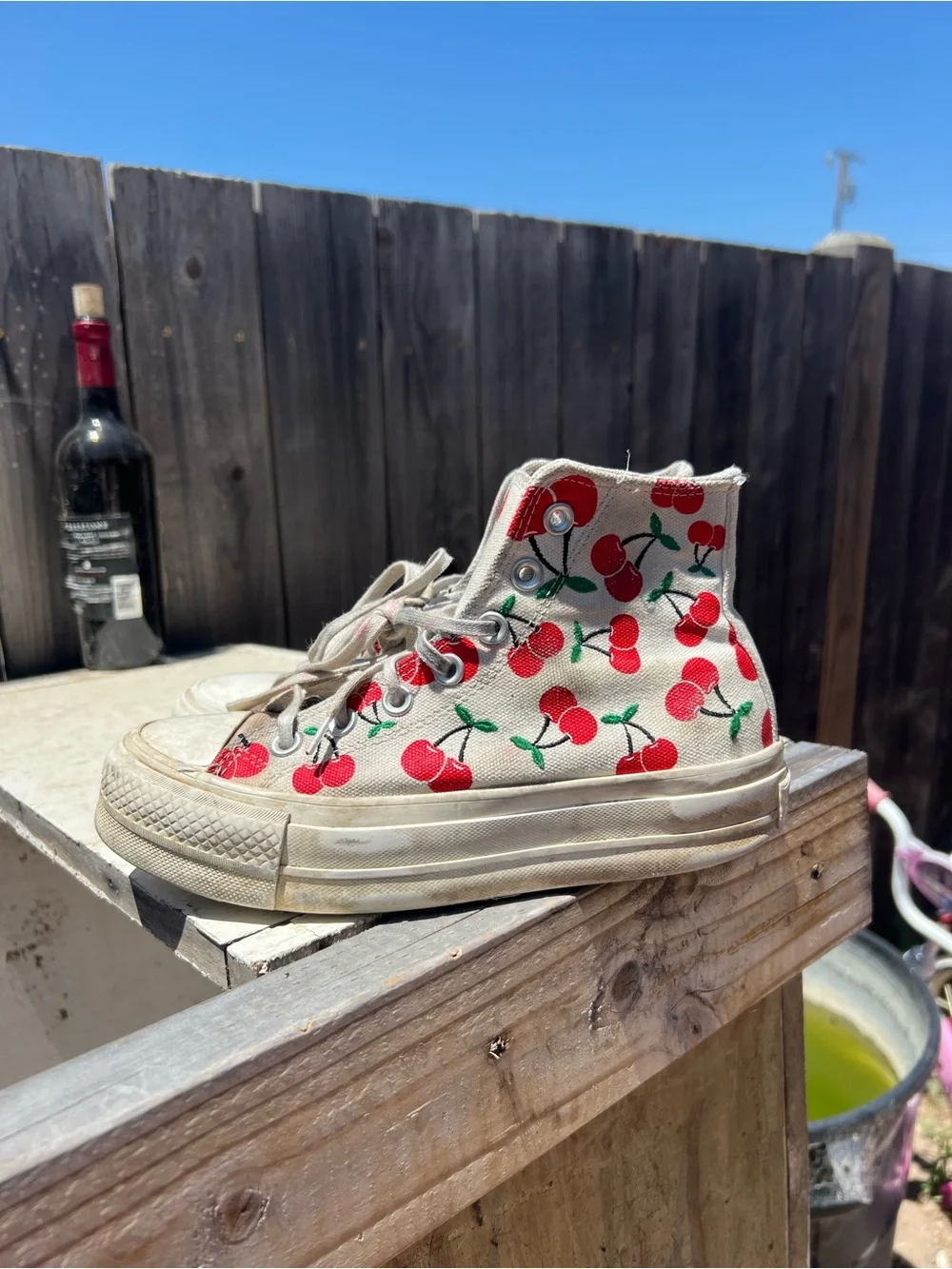 Converse Chuck Taylor All Star High Top Sneakers Cherry Print White Platform 6